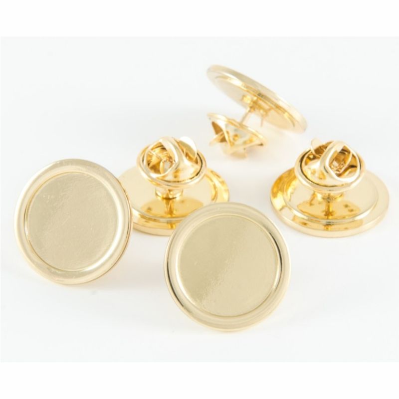 Superior Badge Blank round 16mm gold clutch and clear dome